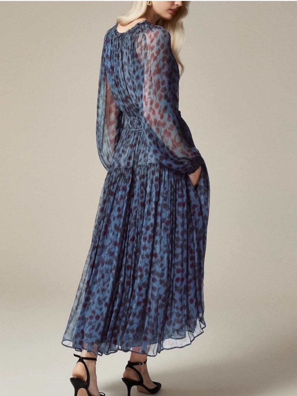 NEW J.Crew Crinkle Chiffon Sheer Long Sleeve Maxi Dress in Cherry Print Medium - Picture 11 of 16